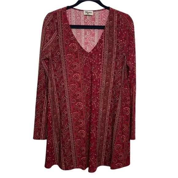 Show Me your Mumu Bryce Hutton Stripe Maroon Paisley Short Dress Womans Large - Picture 1 of 10